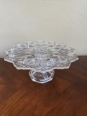 9" US GLASS Shoshone Clear Pressed Glass Round Cake Stand Circa 1890